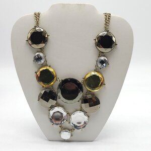 Erica Lyons Statement Necklace With Gold Chain Multi-Color Faceted Acrylic Discs